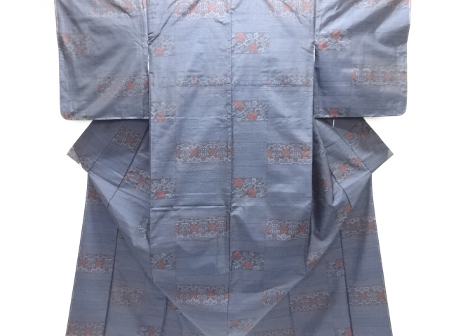 JAPANESE KIMONO / UNUSED KIMONO ENSEMBLE / SILK / DORO OSHIMA TSUMUGI / WOVEN STRIPE & FLORAL SARASA